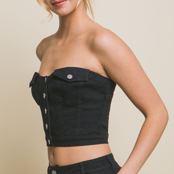 19 Denim Strapless Button Vest Top - Picture 3 of 5